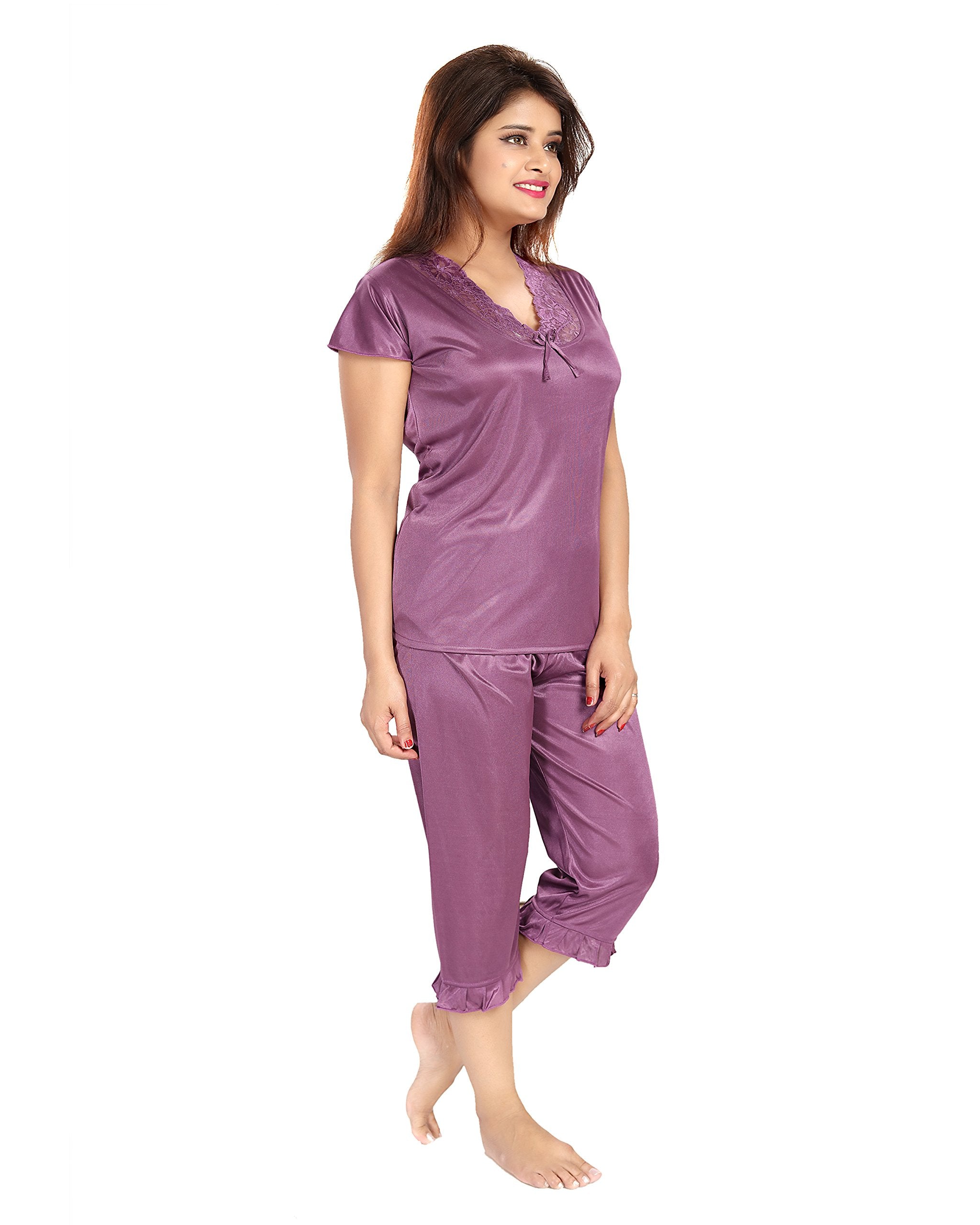 Noty Women's Satin Plain/Solid Nightwear Set Pack of 4
