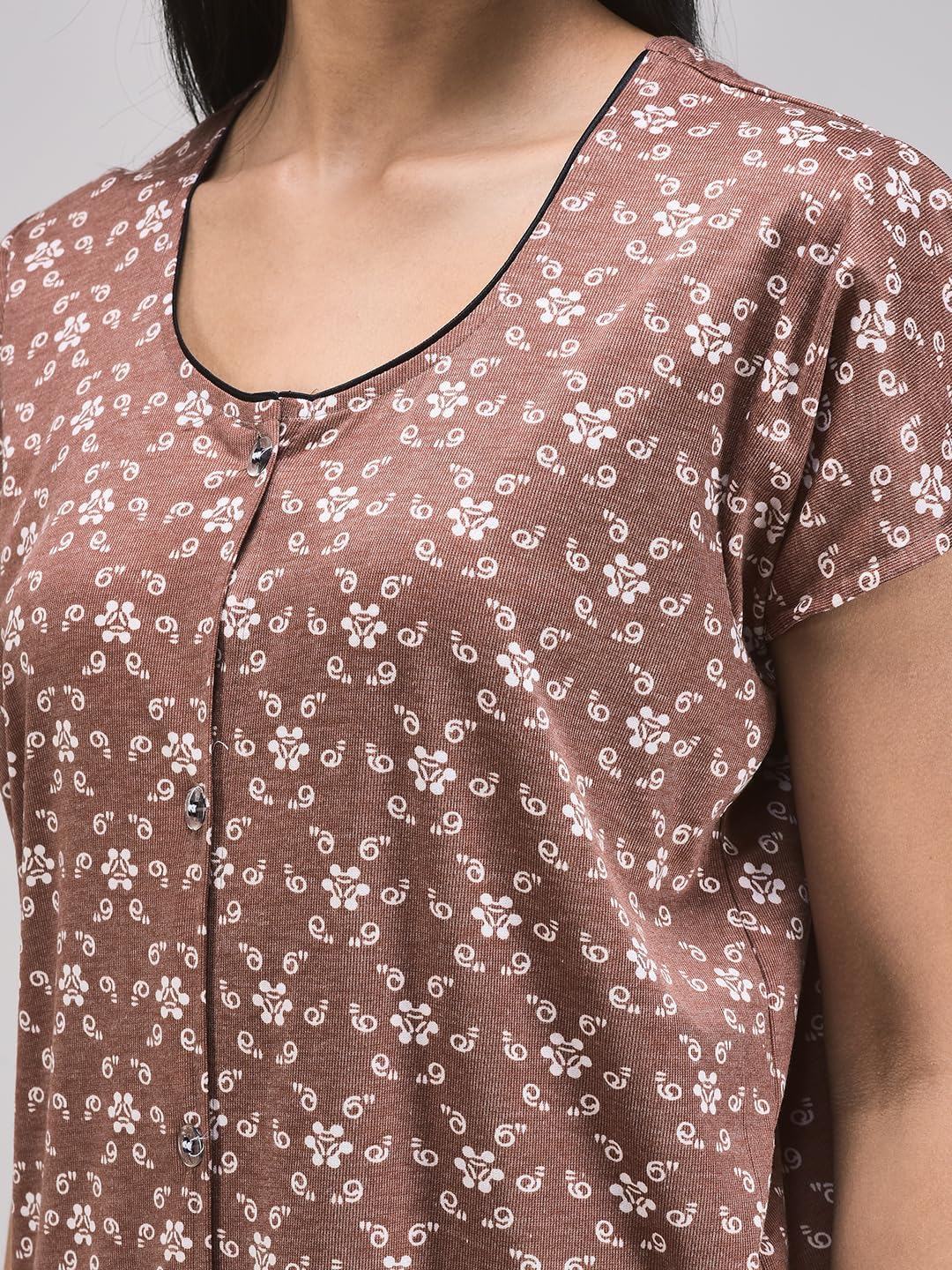 Noty® Women's- Maternity/Hospital/Delivery Gown- Poly Viscose Knits Fabric- Front Open | Printed | Round Neck with Button Closure | Pocket | Full Sleeves