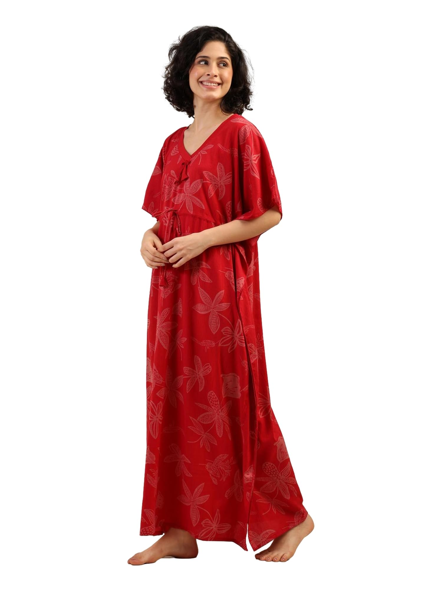 Noty® Women's- Kaftan | Maxi | Gown- 100% Pure Crush Cotton Fabric- V-Neck Floral Print