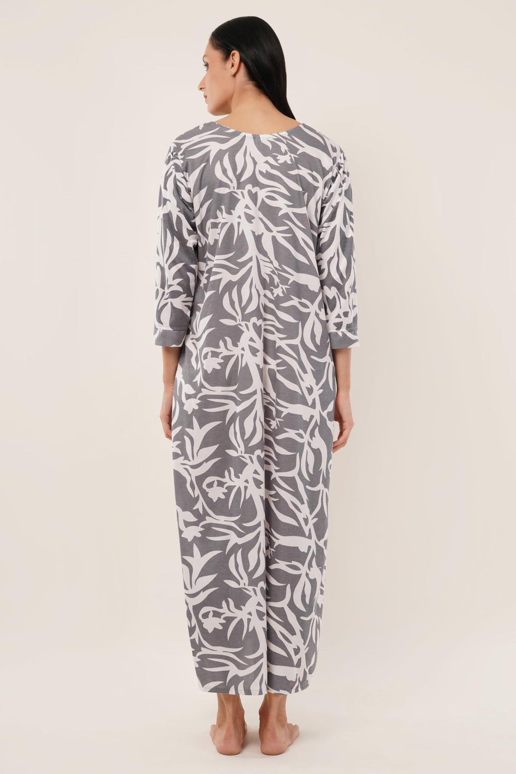 Noty® Women's- Maternity/Hospital/Delivery Gown- Poly Viscose Knits Fabric- Front Open | Printed | Round Neck with Button Closure | Pocket | Full Sleeves
