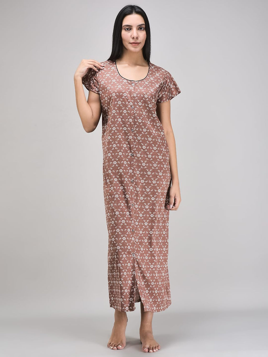 Noty® Women's- Maternity/Hospital/Delivery Gown- Poly Viscose Knits Fabric- Front Open | Printed | Round Neck with Button Closure | Pocket | Full Sleeves