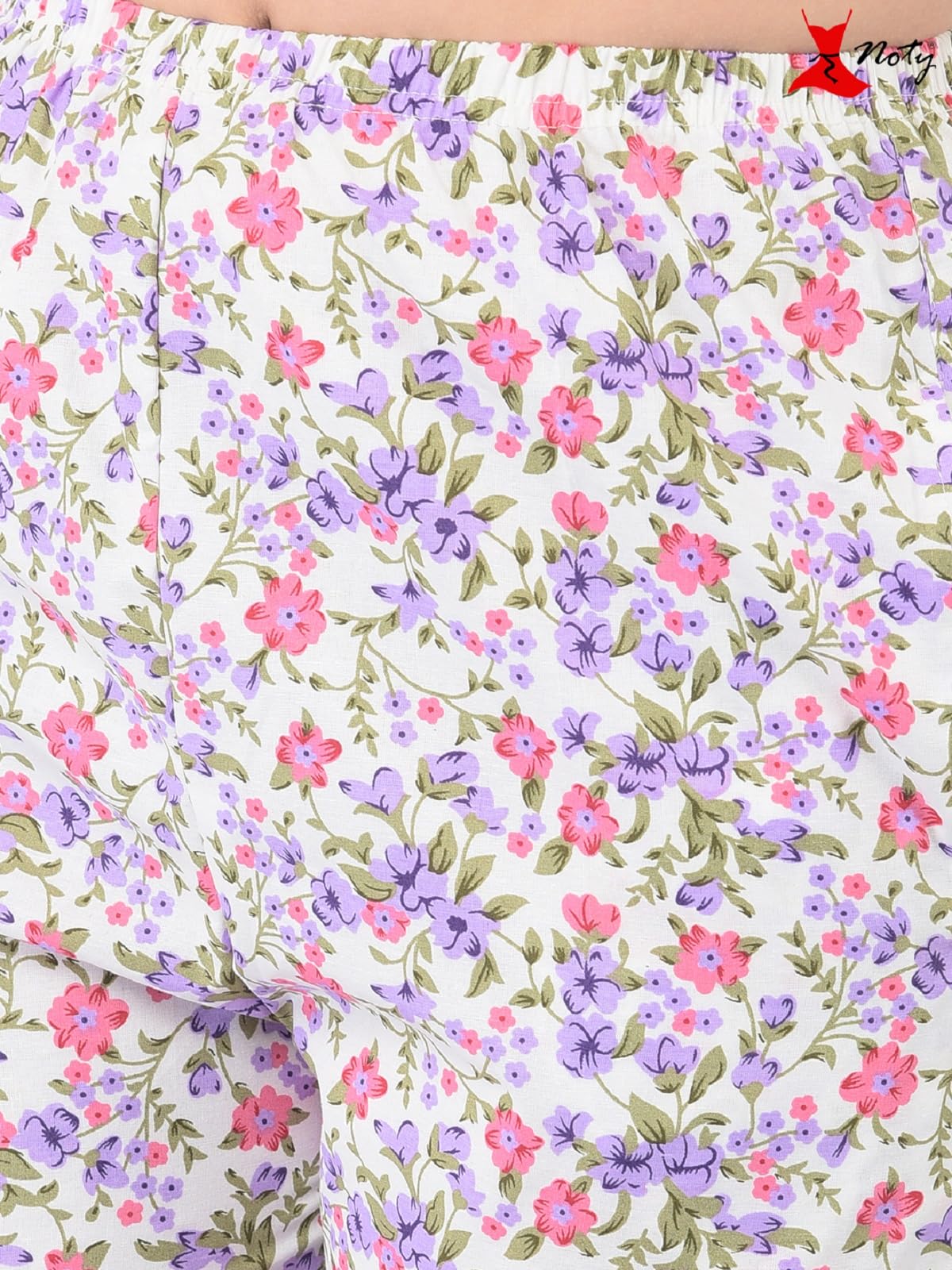 Noty ® Girl's/Women's Polyester and Cotton Mixed- Small Floral Printed- Night Suit/Night Wear/Lounge Wear/Night Dress