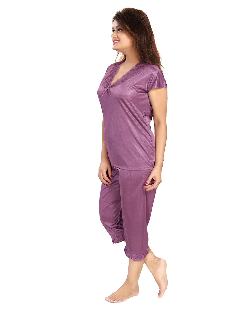 Noty ® Women's- 4 Pc- Nighty Set | Maxi | Robe |Gown- Satin Fabric- 4 Pc- Nighty with Robe and Night Suit