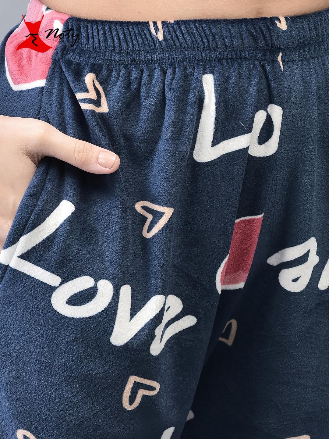 Noty- Night Suit Winter Velvet-Round Neck- Printed