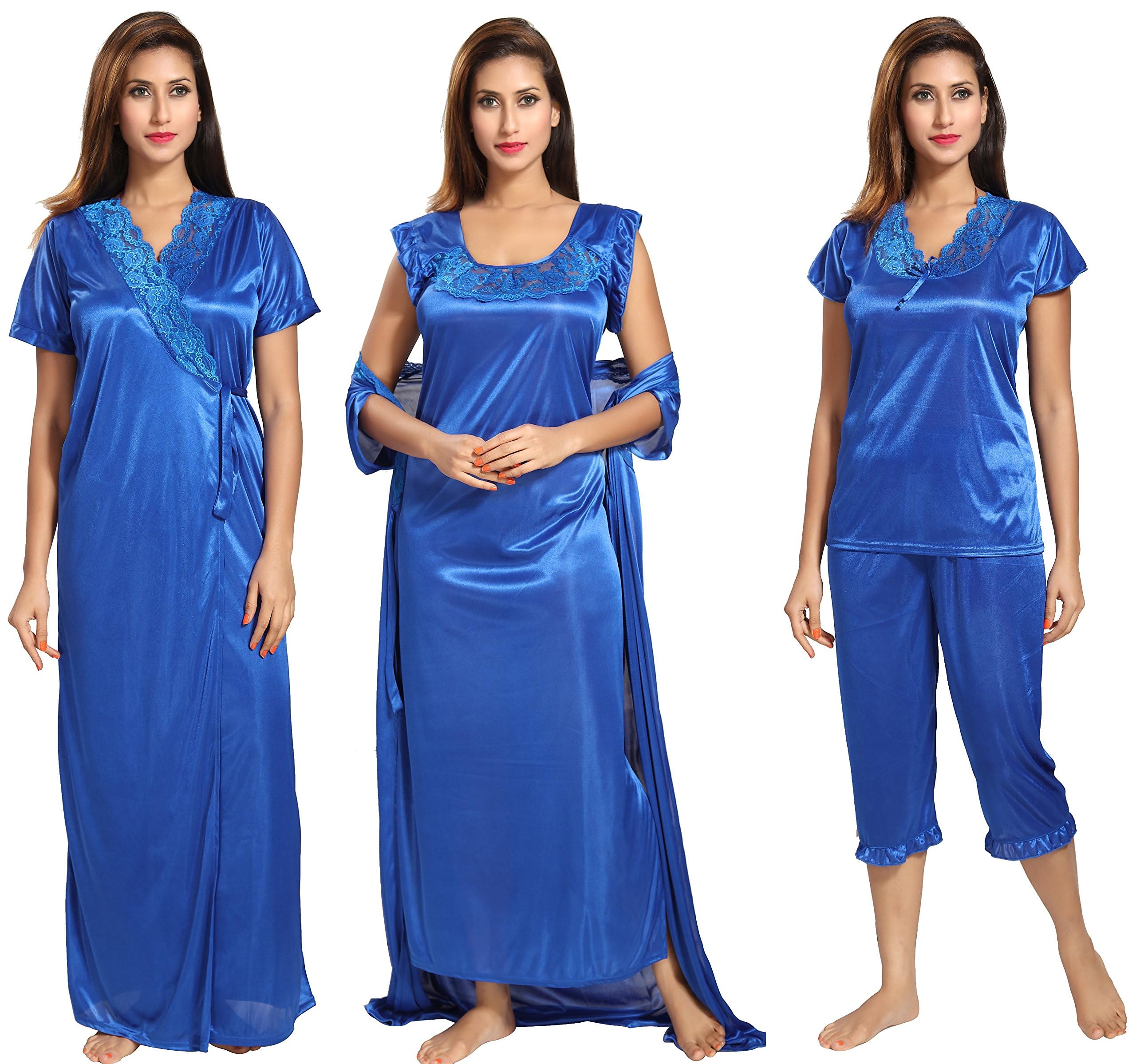 Noty Women's Satin Plain/Solid Nightwear Set Pack of 4
