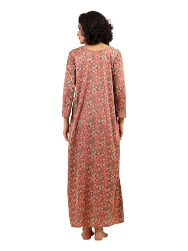 Noty® Women's- Nighty | Maxi | Gown- Poly Viscose Knits Fabric- Embroidery, Full Sleeves, Zip Closure