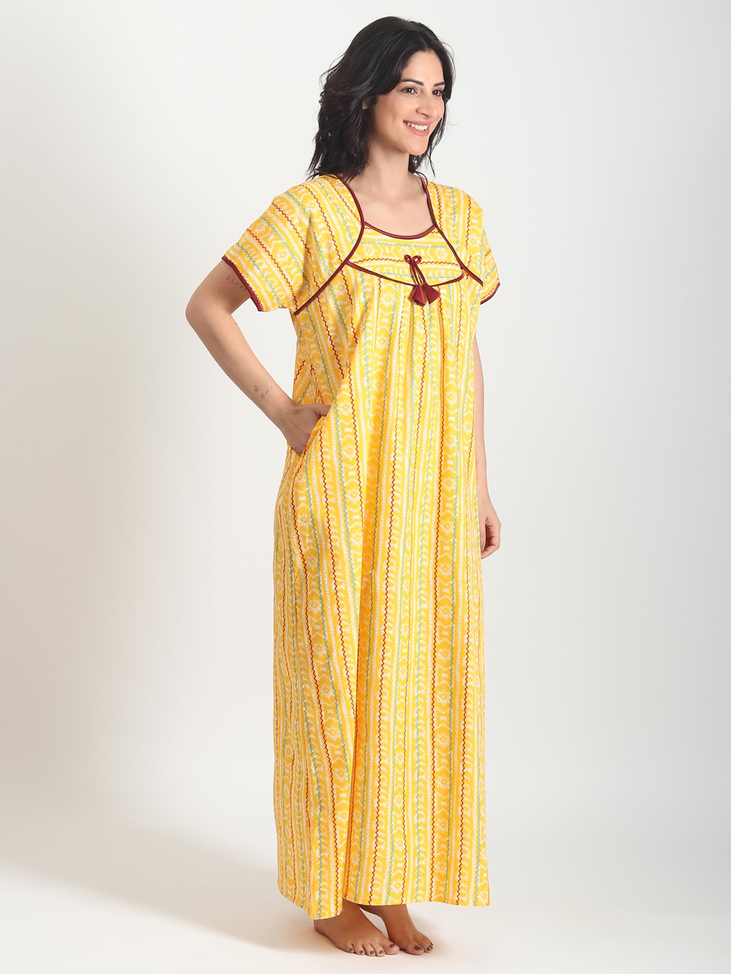 Noty ® Women's- Cotton Nighty| Short Sleeves | Night Wear | Maxi for Women | U Shaped Neck - Cotton Fabric- Jaipuri Print