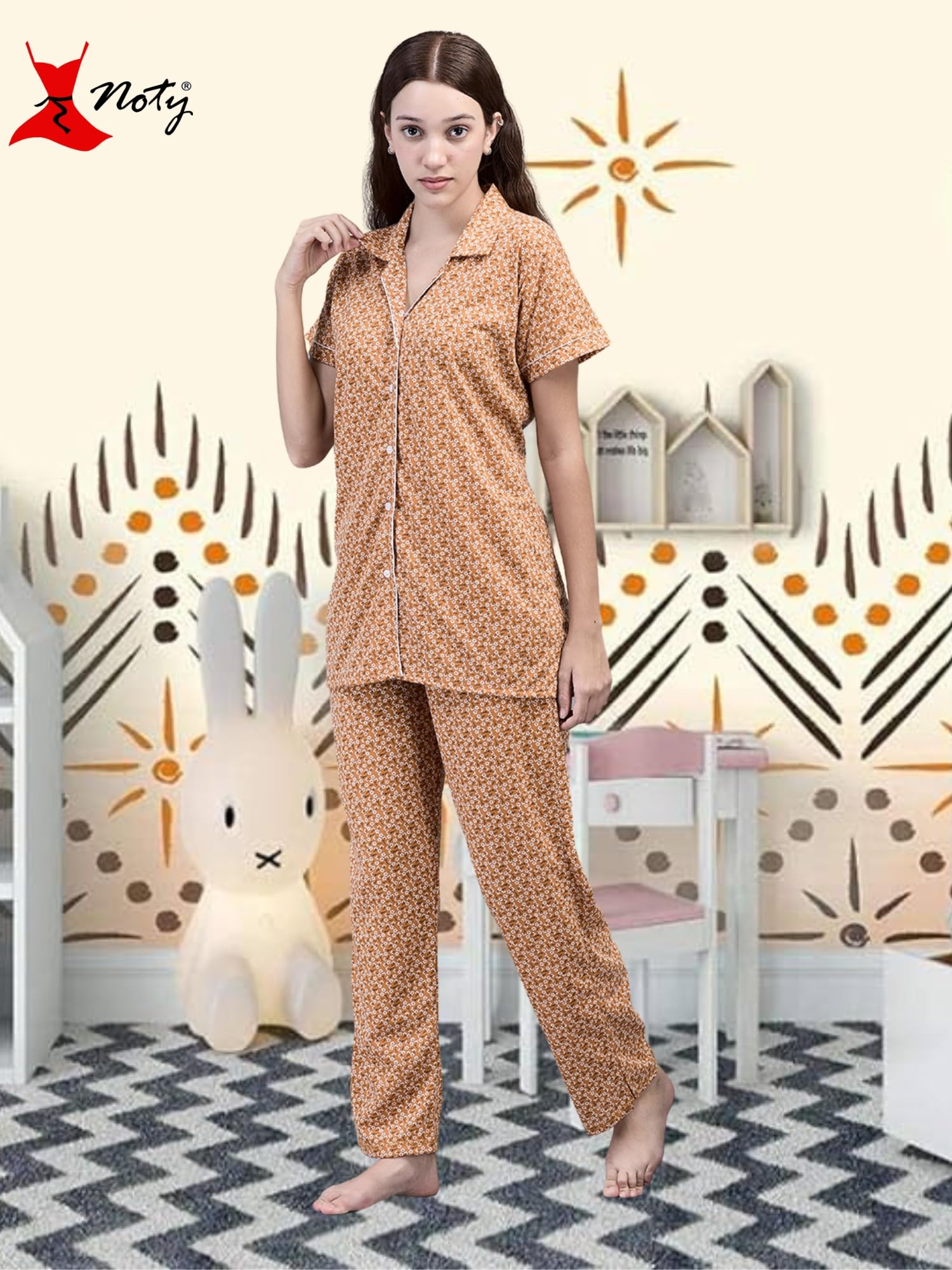 Noty® Women's- Night Suit | Co-ords Set | Night Wear | Night Dress | Loungewear- Poly Cotton Knits Fabric- Floral Printed