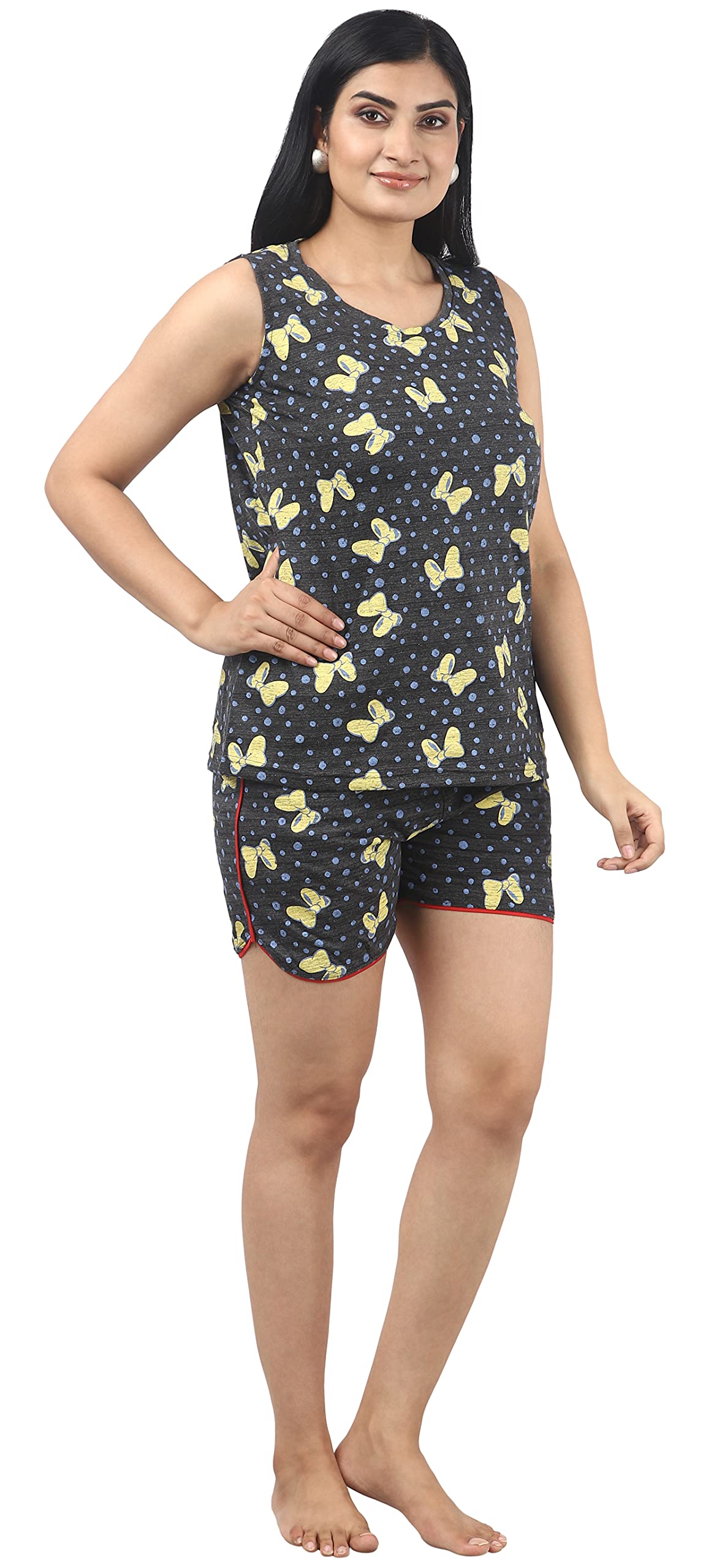 Noty ® Girl's/Women's Cotton- Printed- Round Neck Sleeveless Top with Shorts