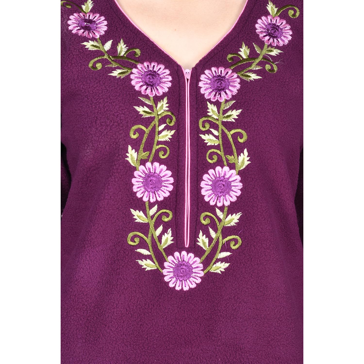 Noty Women Woolen Winter Fleece Nighty 3/4 Sleeve - Punch, Maroon, Deep Purple, Navy Blue