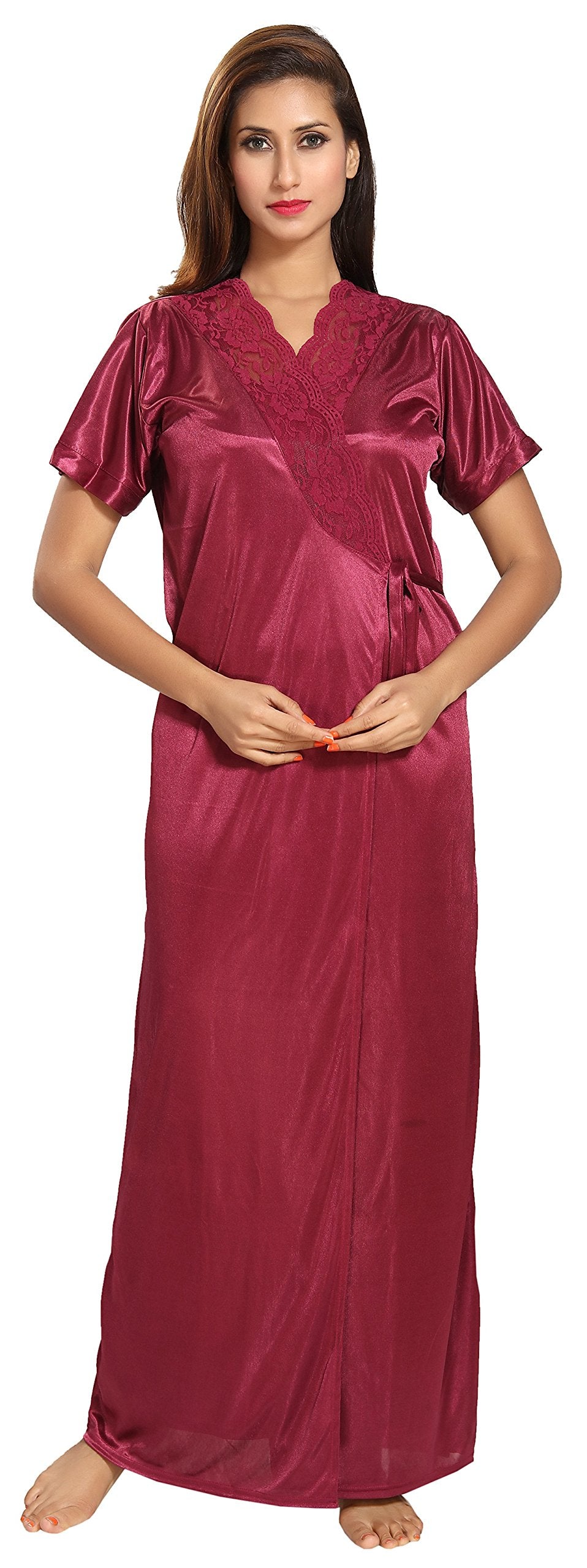 Noty Women's Satin Plain/Solid Nightwear Set Pack of 4