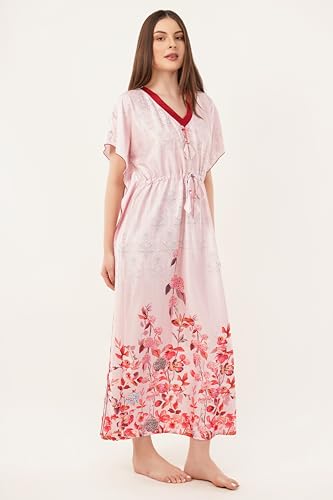 Noty ® Women's Kaftan Nighty | Digital Print | Sarena Fabric | V Shaped Neck Nightwear | Nightdress for Girl
