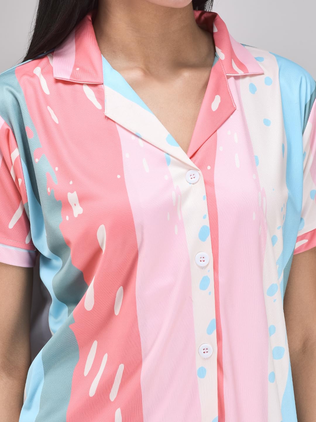 Noty ® Girl's/Women's Night Suit- Serena- Cool Print, Short Sleeves, V Neck