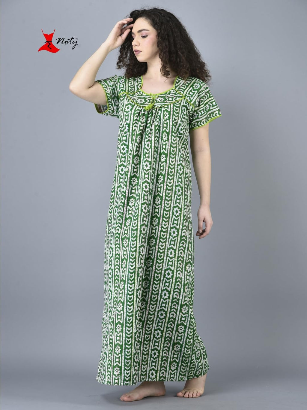 Noty ® Women's- Cotton Nighty| Short Sleeves | Night Wear | Maxi for Women | U Shaped Neck - Cotton Fabric- Jaipuri Print