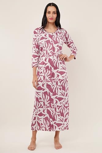 Noty® Women's- Maternity/Hospital/Delivery Gown- Poly Viscose Knits Fabric- Front Open | Printed | Round Neck with Button Closure | Pocket | Full Sleeves