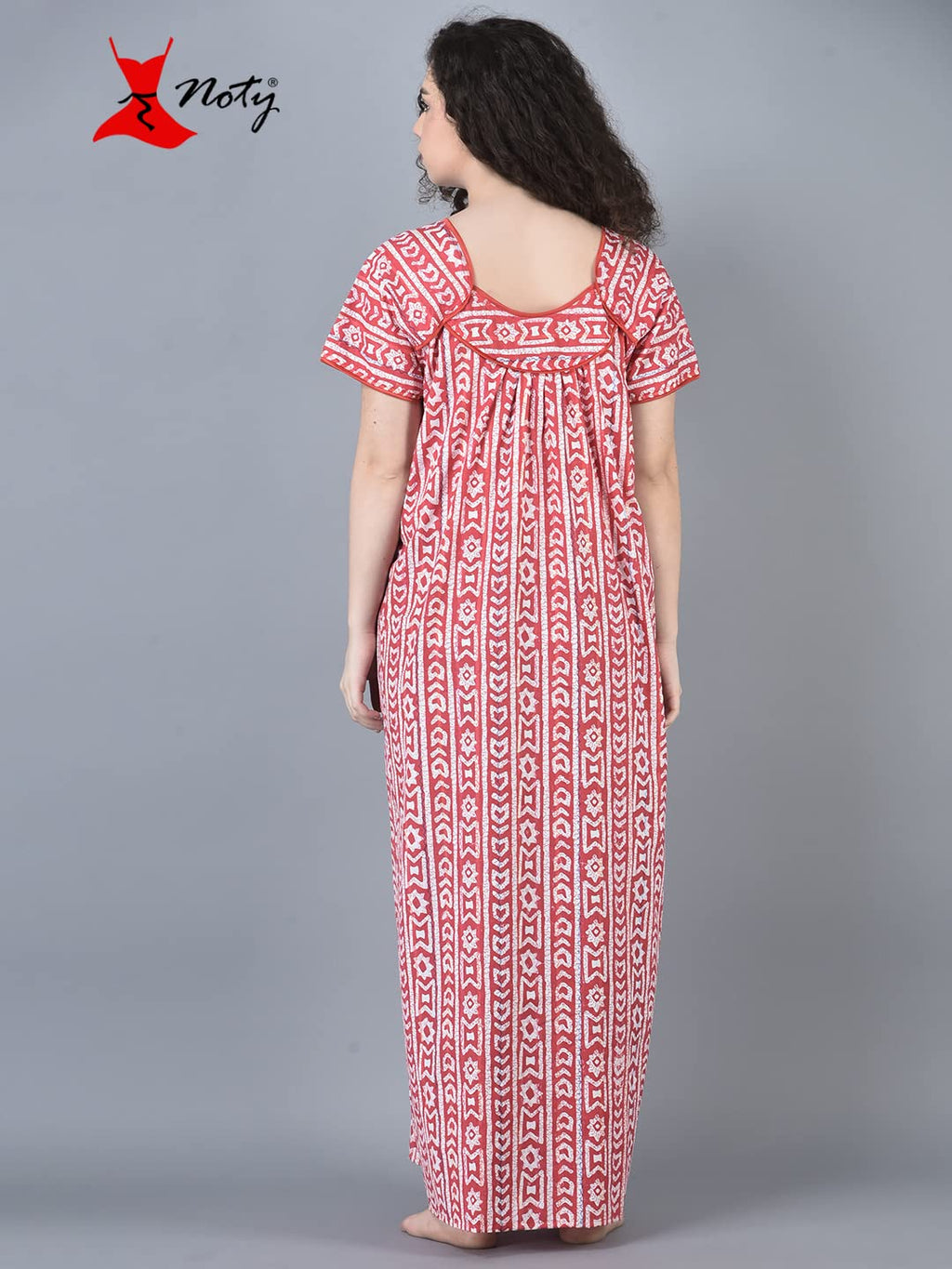 Noty ® Women's- Cotton Nighty| Short Sleeves | Night Wear | Maxi for Women | U Shaped Neck - Cotton Fabric- Jaipuri Print