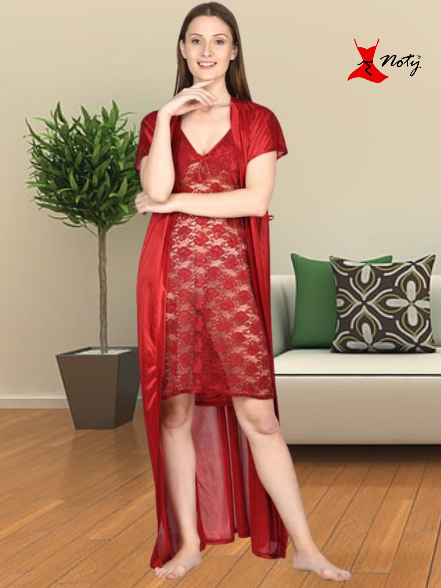 Noty - 2 Pc Women's/Girls' Hot Night Robe and Night Slip