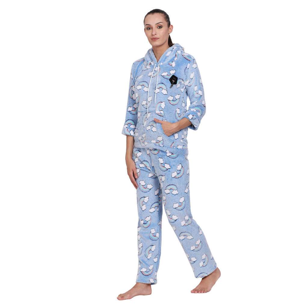 Noty- Night Suit Velvet-Hoody with 2 Side Pockets