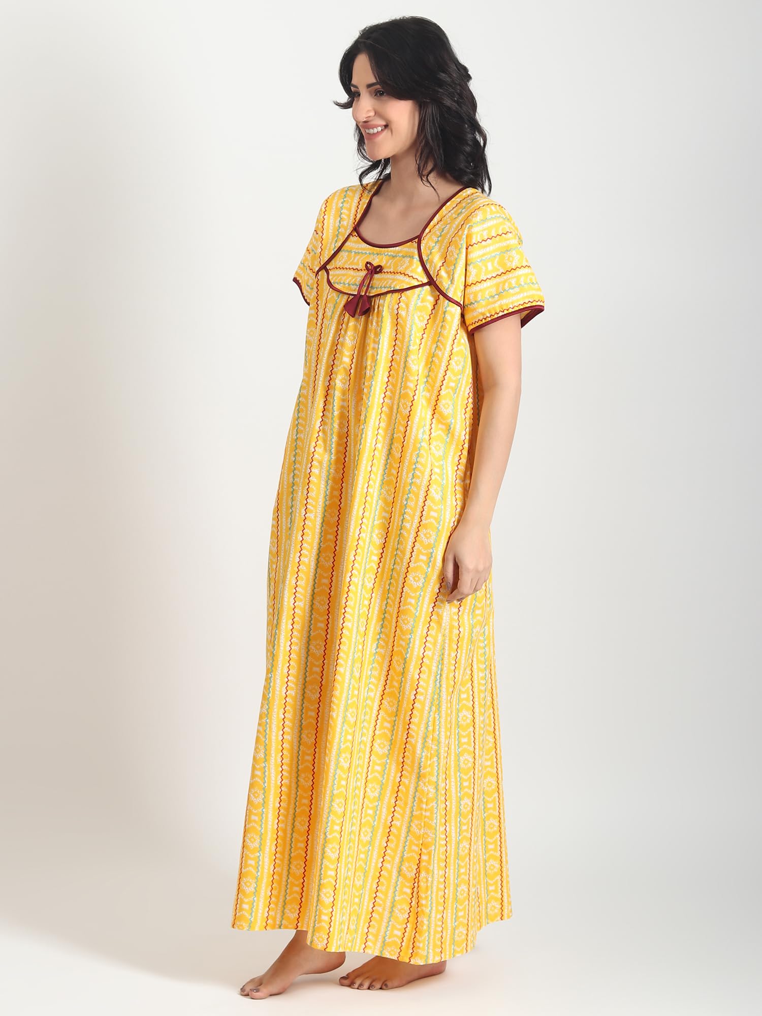 Noty ® Women's- Cotton Nighty| Short Sleeves | Night Wear | Maxi for Women | U Shaped Neck - Cotton Fabric- Jaipuri Print