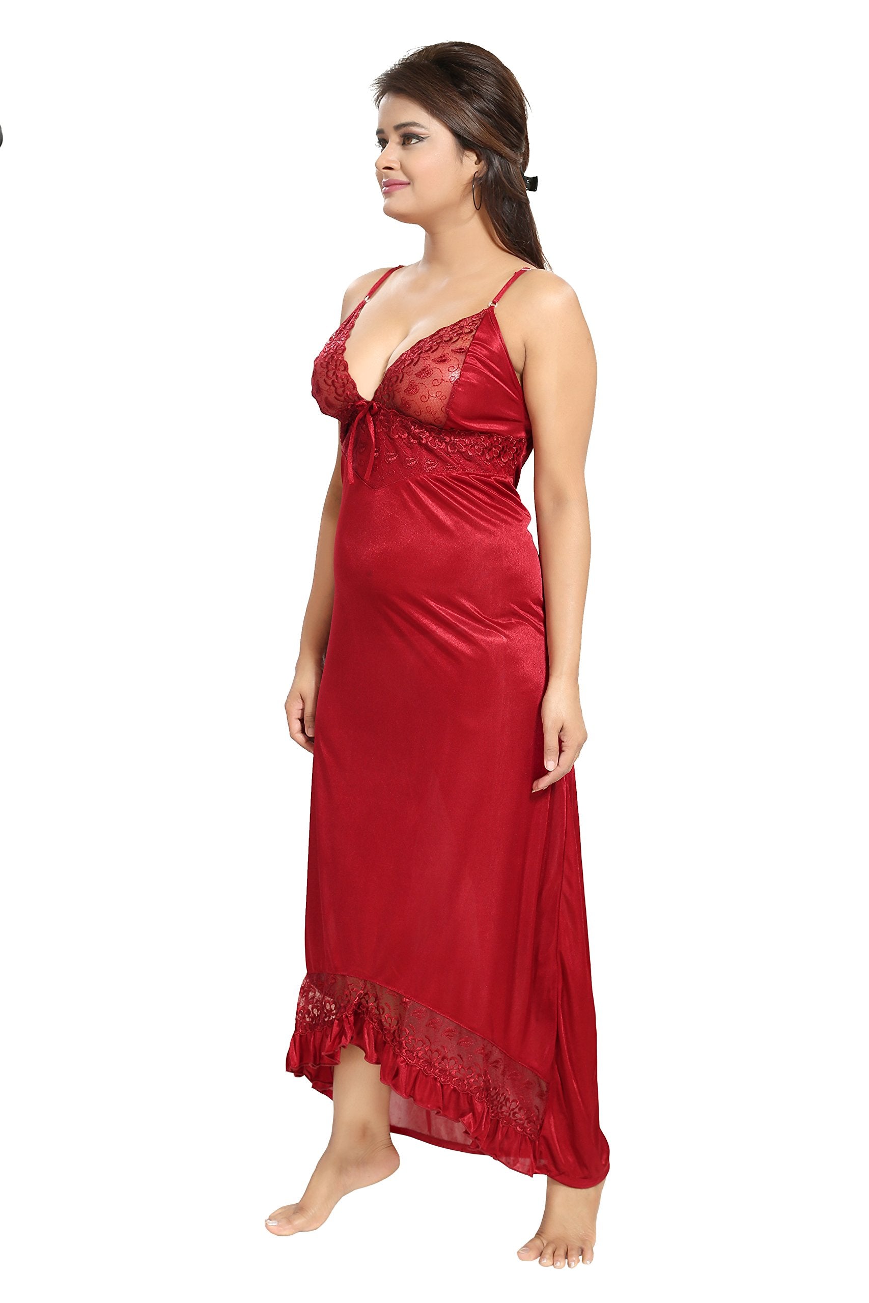 Noty Women's Satin Solid Maxi Nighty (Pack of 2)