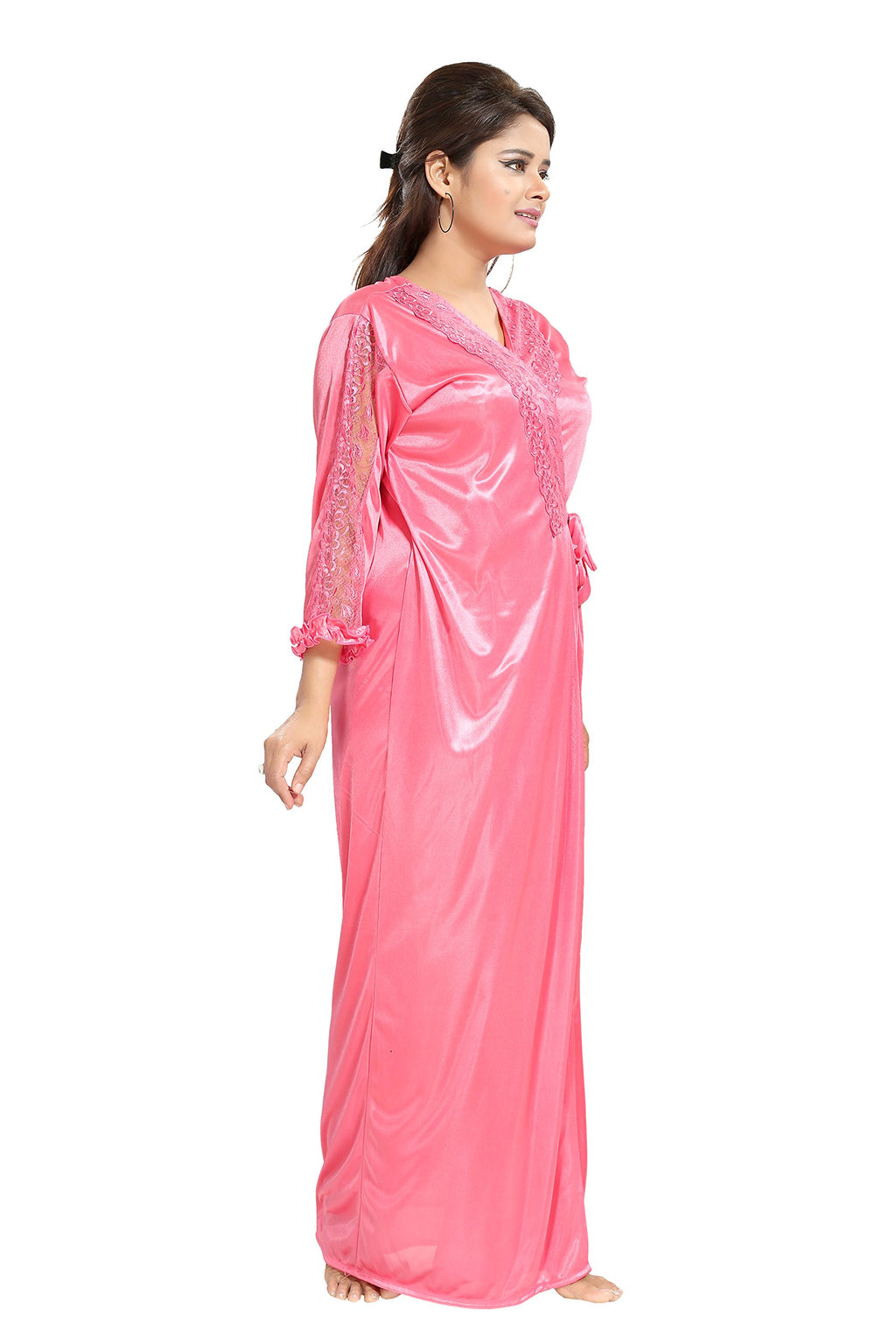 Noty Women's Satin Solid Maxi Nighty (Pack of 2)
