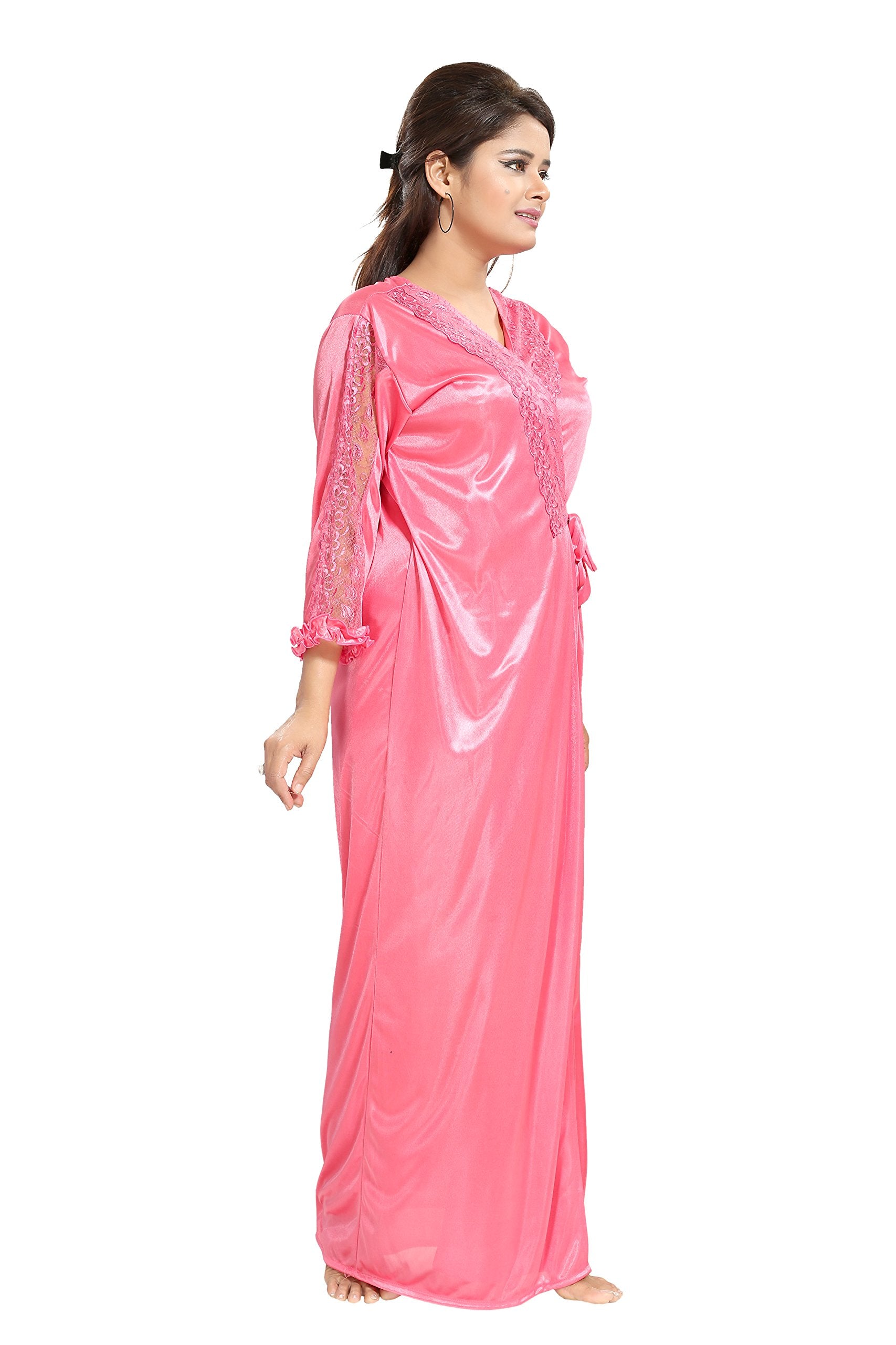 Noty Women's Satin Solid Maxi Nighty (Pack of 2)
