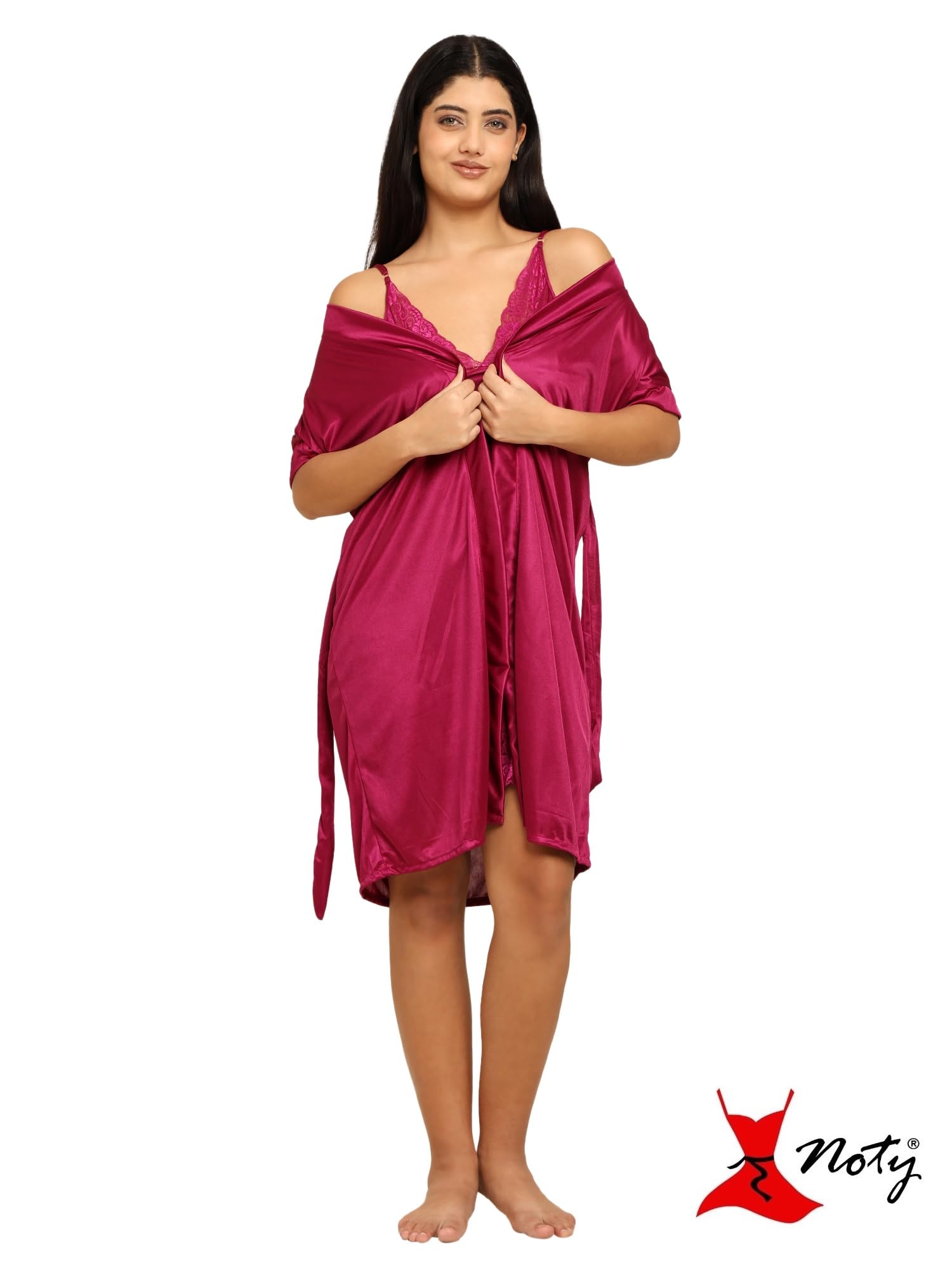 Noty ® Women's- 3 Pc Hot & Sexy Nightwear Set- Satin - Sexy Lace Chemise with Robe