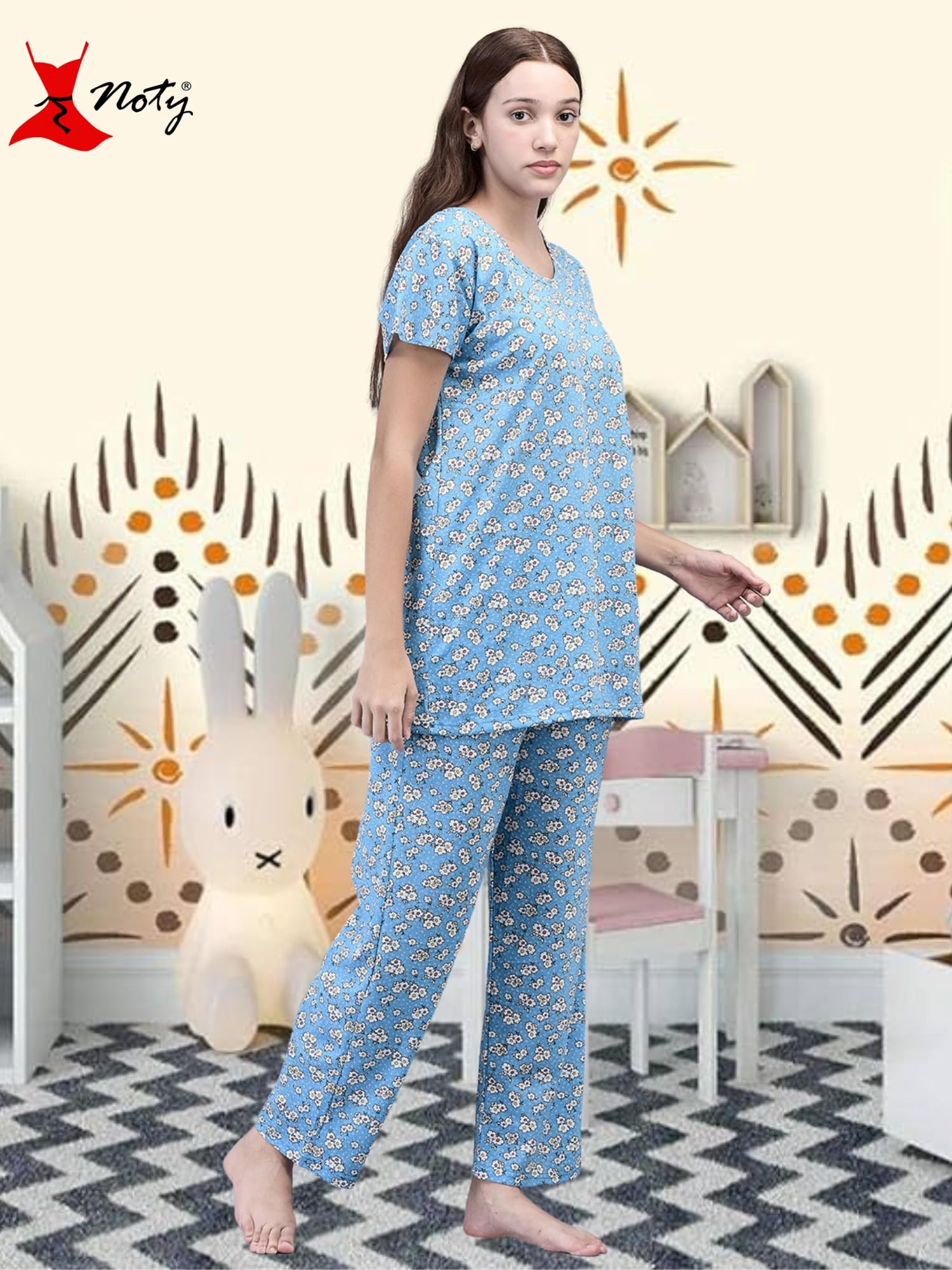 Noty® Women's- Night Suit | Co-ords Set | Night Wear | Night Dress | Loungewear- Poly Cotton Knits Fabric- Floral Printed