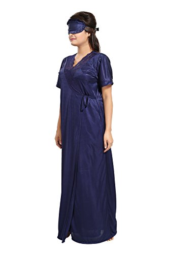 Noty Women's Satin Solid Capri Nightwear Set Pack of 7 (Navy Blue, Free Size)