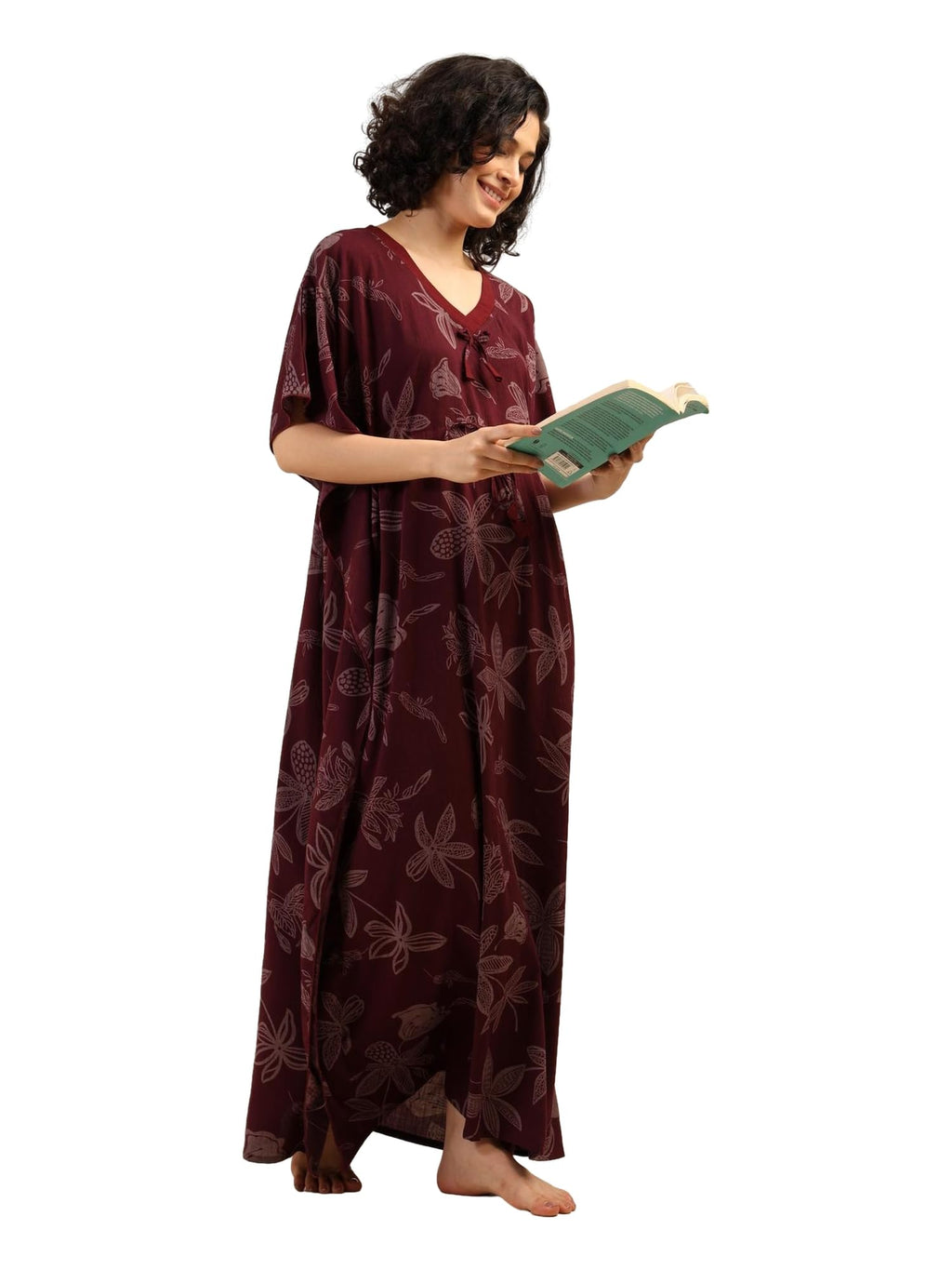 Noty® Women's- Kaftan | Maxi | Gown- 100% Pure Crush Cotton Fabric- V-Neck Floral Print