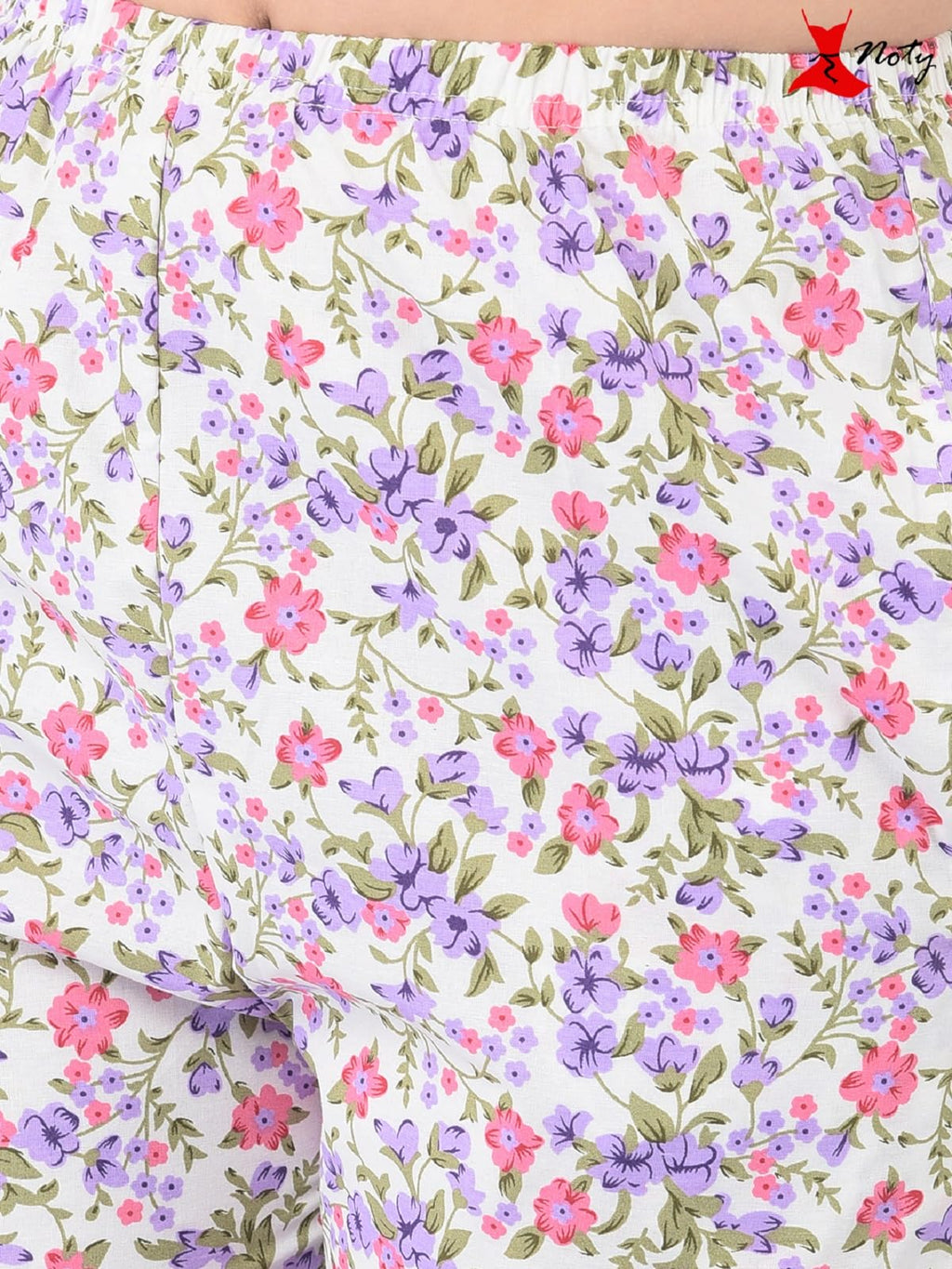 Noty ® Girl's/Women's Polyester and Cotton Mixed- Small Floral Printed- Night Suit/Night Wear/Lounge Wear/Night Dress