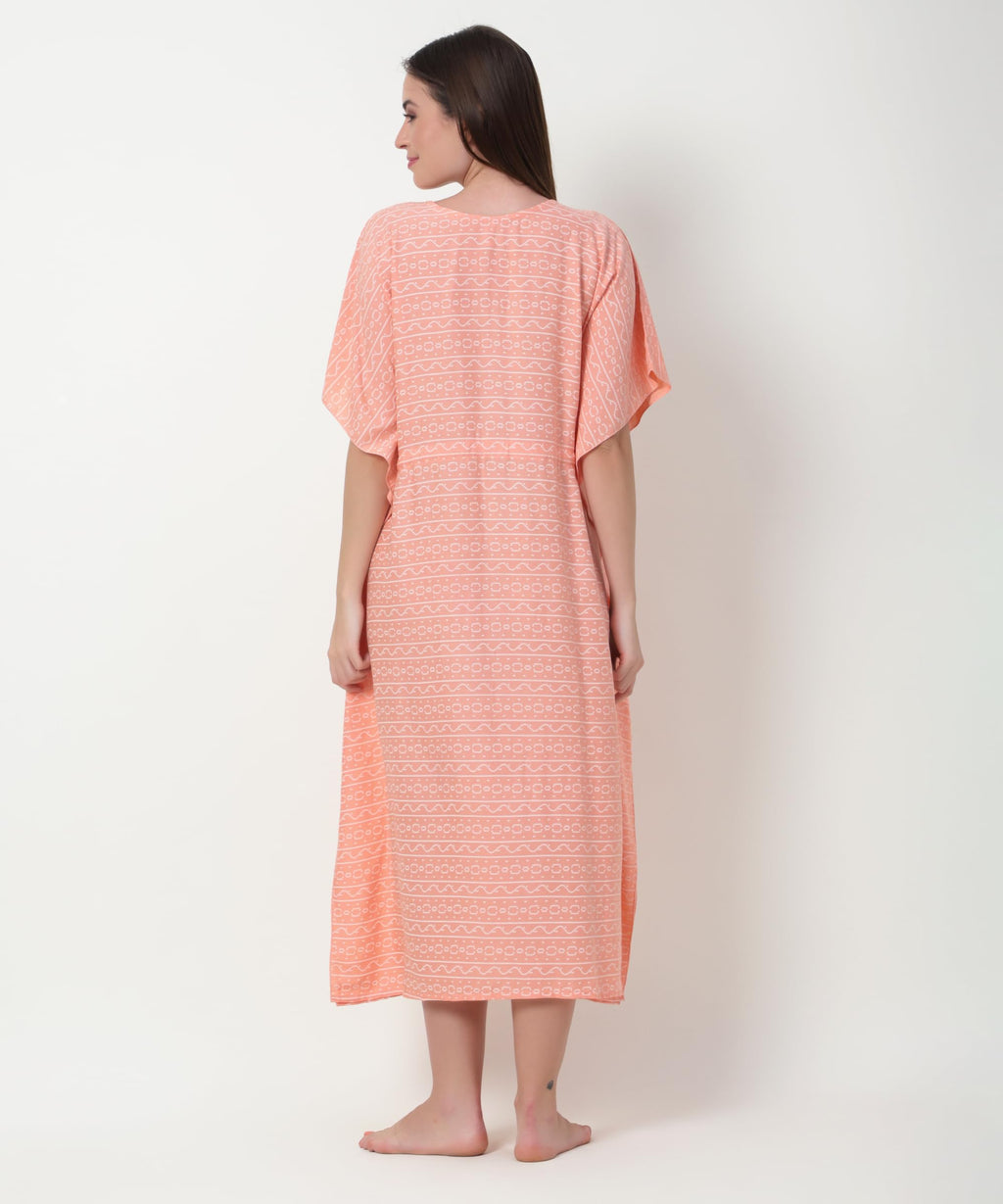 Noty® Women's-Printed Rayon Maternity & Nursing Kaftan with Both Side Zippers and Pockets | Soft & Breathable Feeding Nightwear Dress