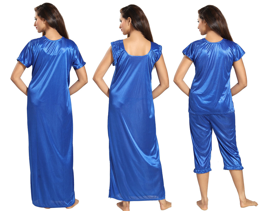 Noty Women's Satin Plain/Solid Nightwear Set Pack of 4