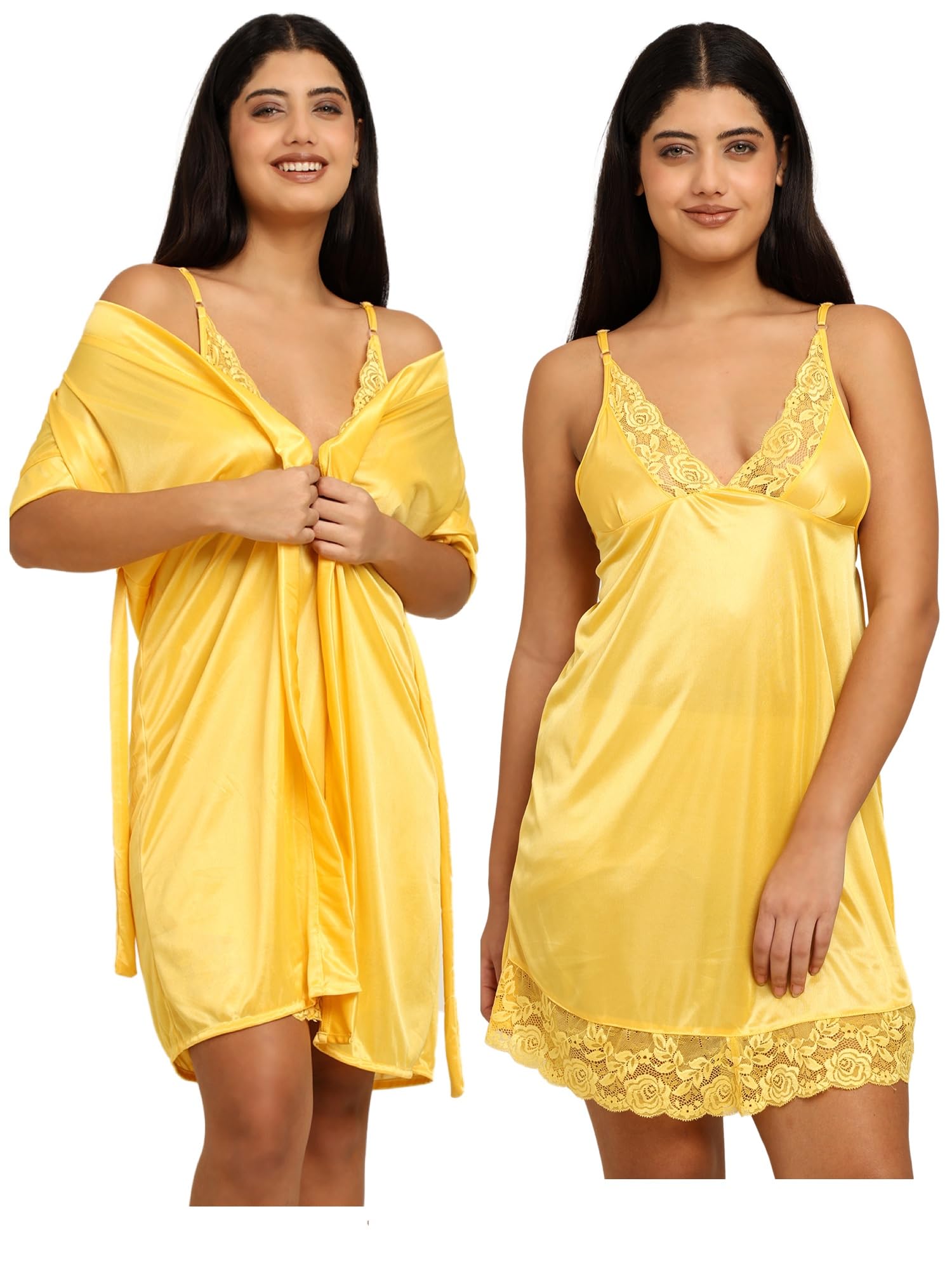 Noty ® Women's- 3 Pc Hot & Sexy Nightwear Set- Satin - Sexy Lace Chemise with Robe