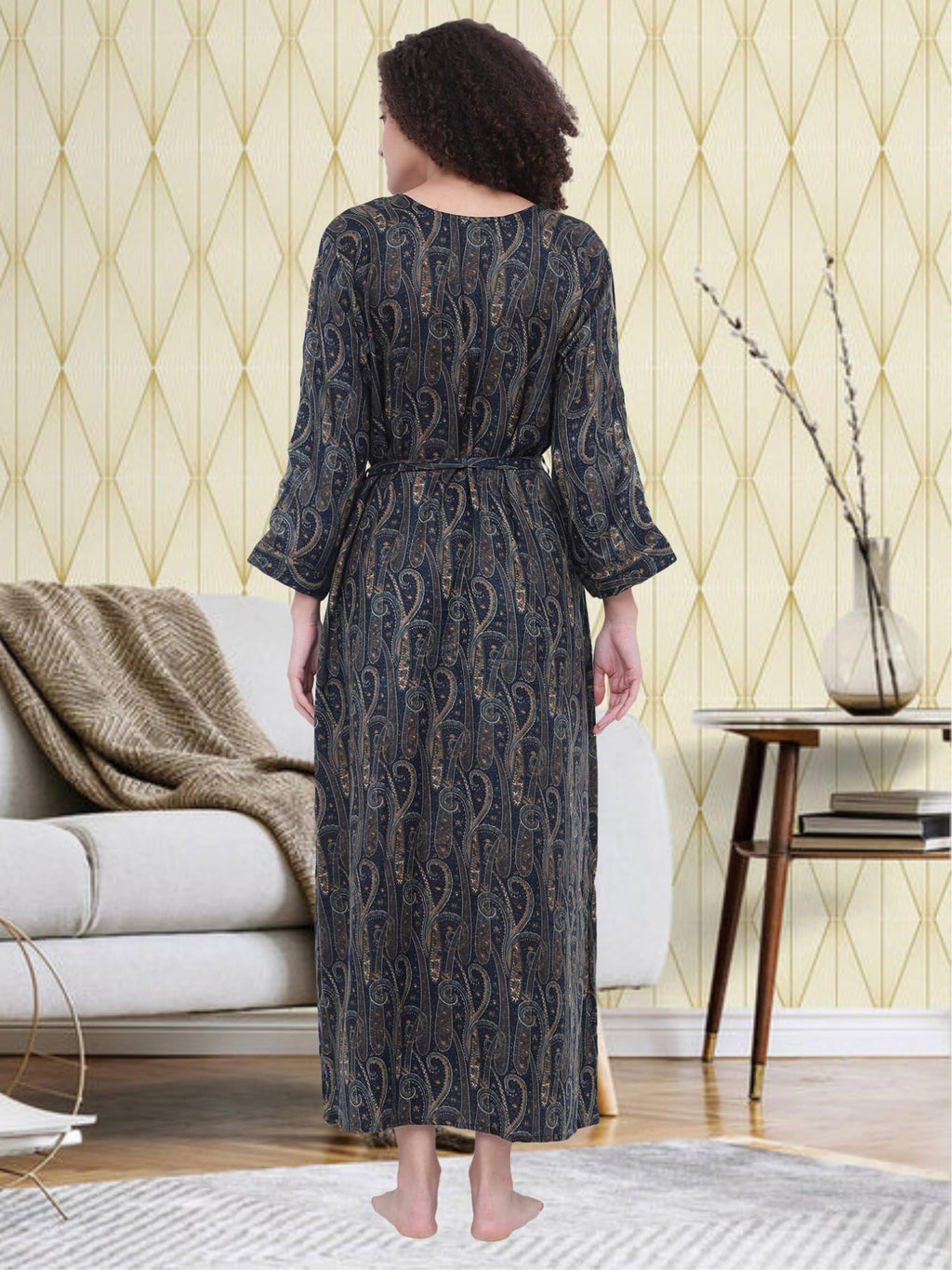 Noty® Women's Winter Nighty | Pashmina Blend | Full Sleeves |Embroidery Work On Neck with Zip Clousre | Maxi for Women