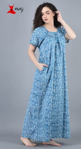Noty ® Women's- Cotton Nighty| Short Sleeves | Night Wear | Maxi for Women | U Shaped Neck - Cotton Fabric- Jaipuri Print