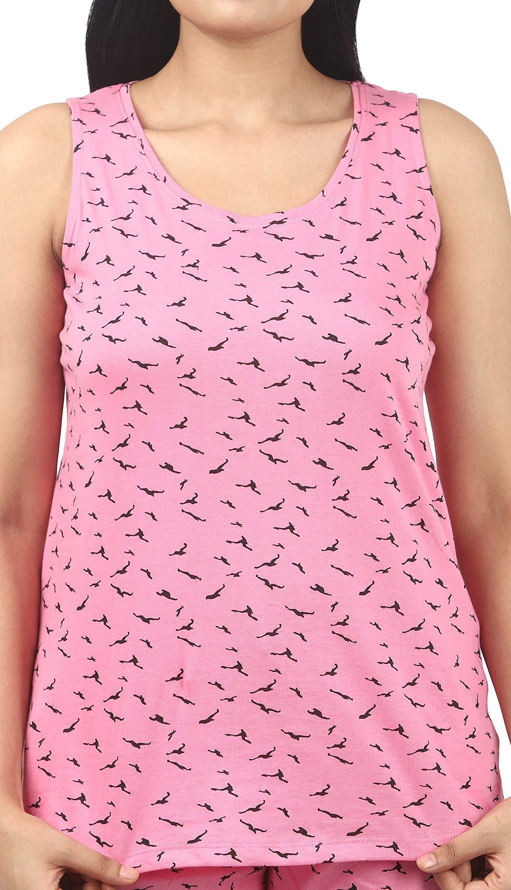 Noty ® Girl's/Women's Cotton- Printed- Round Neck Sleeveless Top with Shorts