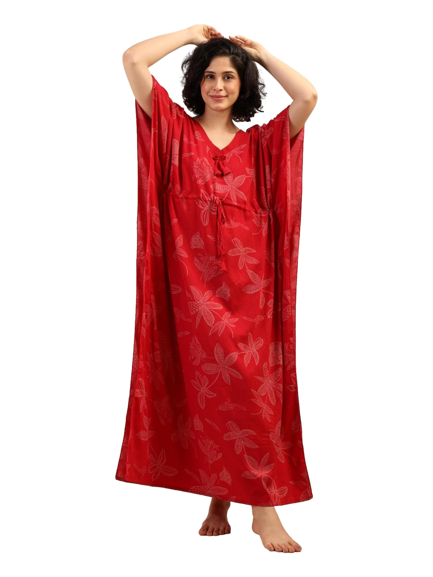 Noty® Women's- Kaftan | Maxi | Gown- 100% Pure Crush Cotton Fabric- V-Neck Floral Print