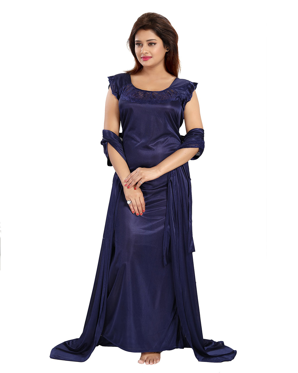 Noty ® Women's- 4 Pc- Nighty Set | Maxi | Robe |Gown- Satin Fabric- 4 Pc- Nighty with Robe and Night Suit