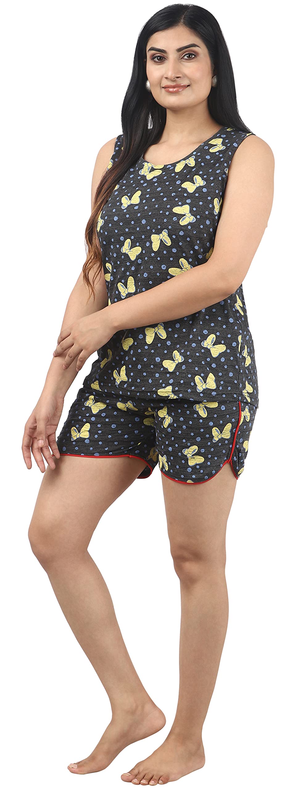 Noty ® Girl's/Women's Cotton- Printed- Round Neck Sleeveless Top with Shorts