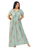 Noty ® Women's Plus Size- Nighty | Maxi | Gown- Poly Viscose Knits Fabric- Floral Printed with Embroidery (XX-Large, Olive Green)