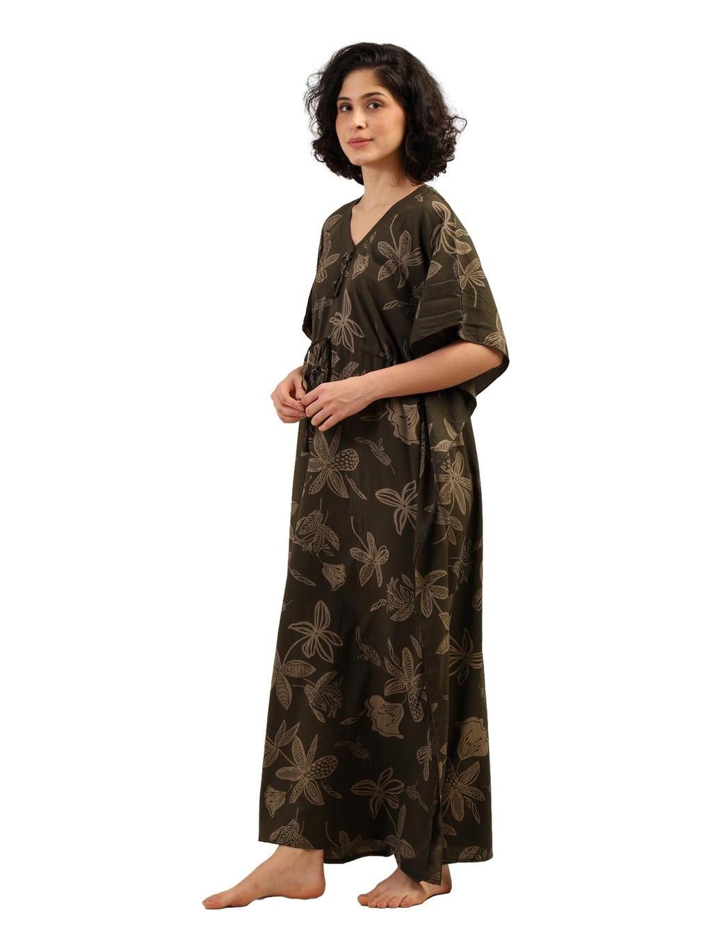 Noty® Women's- Kaftan | Maxi | Gown- 100% Pure Crush Cotton Fabric- V-Neck Floral Print