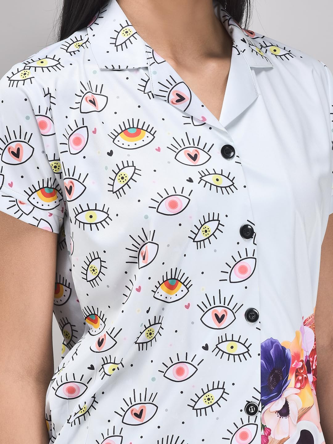 Noty ® Girl's/Women's Night Suit- Serena- Cool Print, Short Sleeves, V Neck