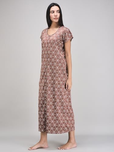 Noty® Women's- Maternity/Hospital/Delivery Gown- Poly Viscose Knits Fabric- Front Open | Printed | Round Neck with Button Closure | Pocket | Full Sleeves