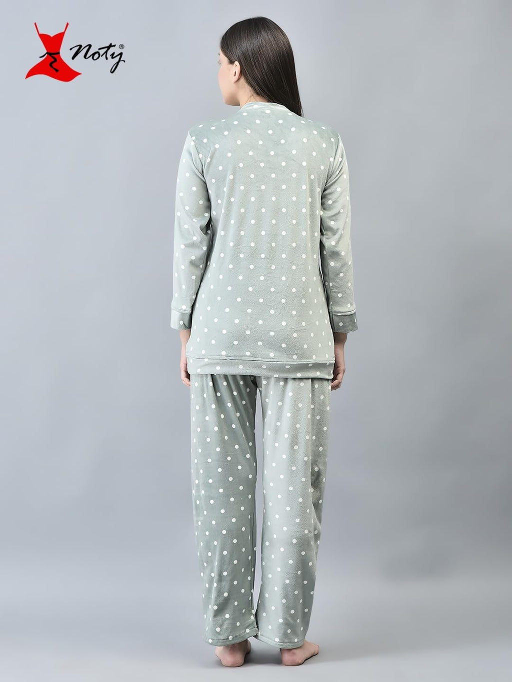 Noty- Night Suit Winter Velvet-Round Neck- Printed