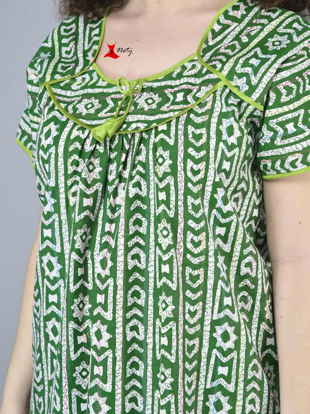 Noty ® Women's- Cotton Nighty| Short Sleeves | Night Wear | Maxi for Women | U Shaped Neck - Cotton Fabric- Jaipuri Print