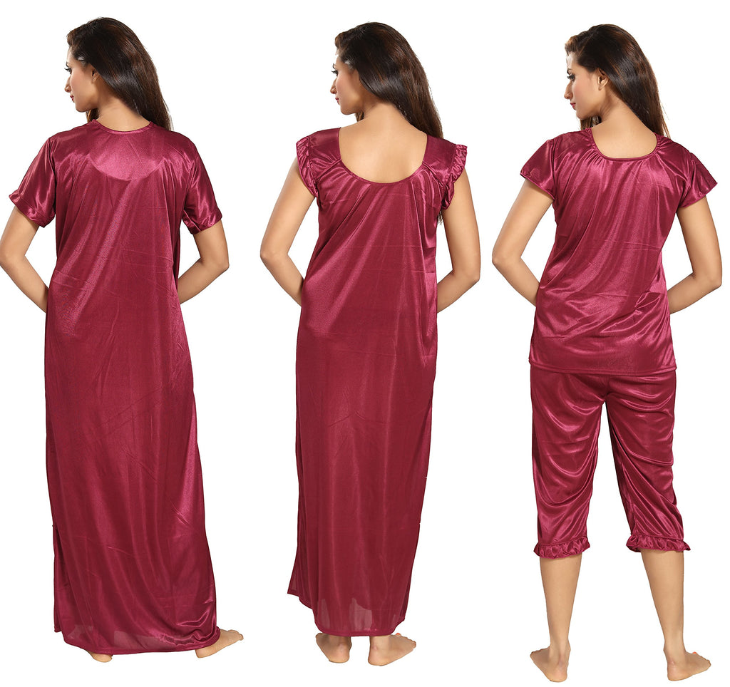 Noty Women's Satin Plain/Solid Nightwear Set Pack of 4