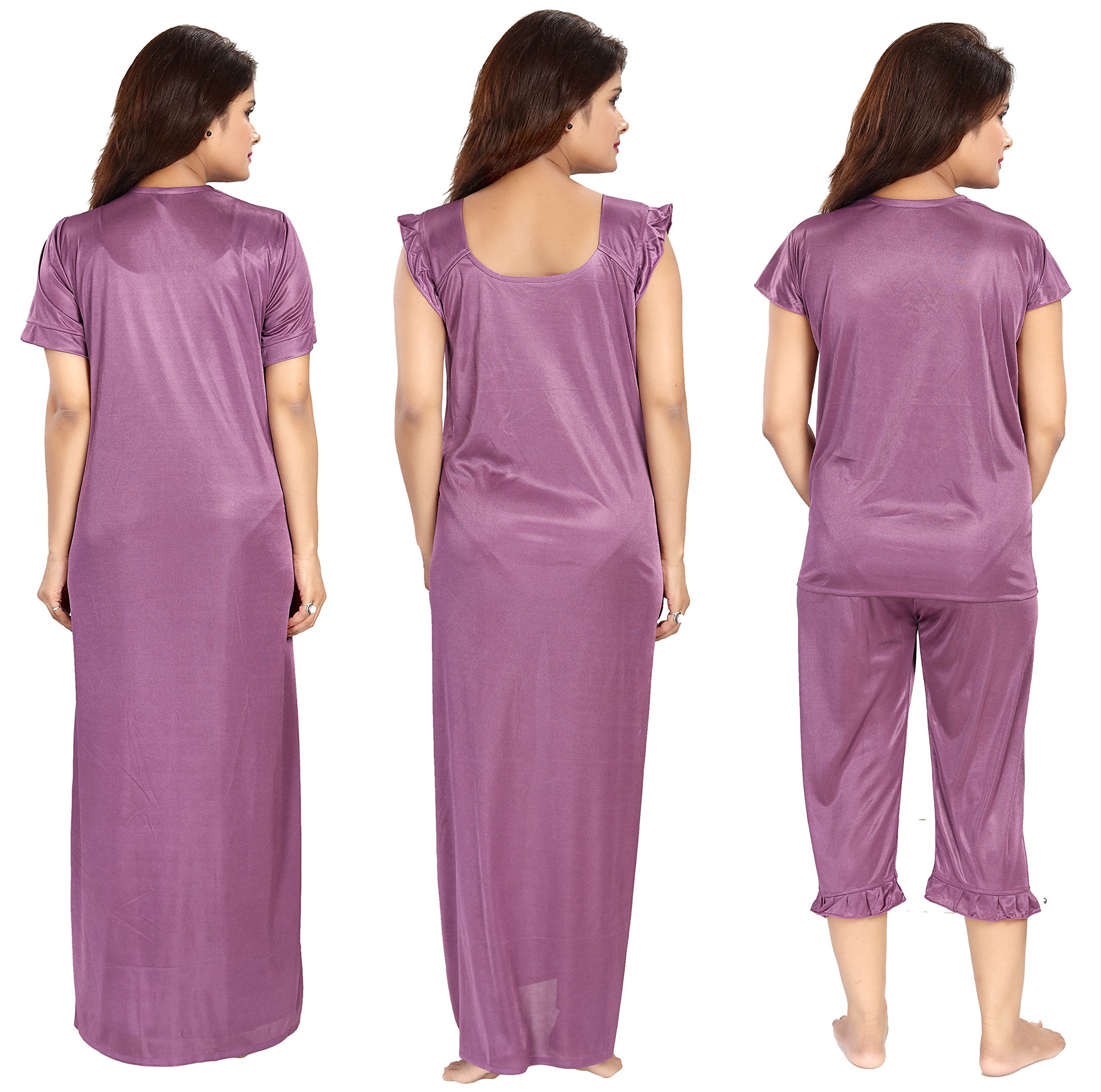 Noty Women's Satin Plain/Solid Nightwear Set Pack of 4
