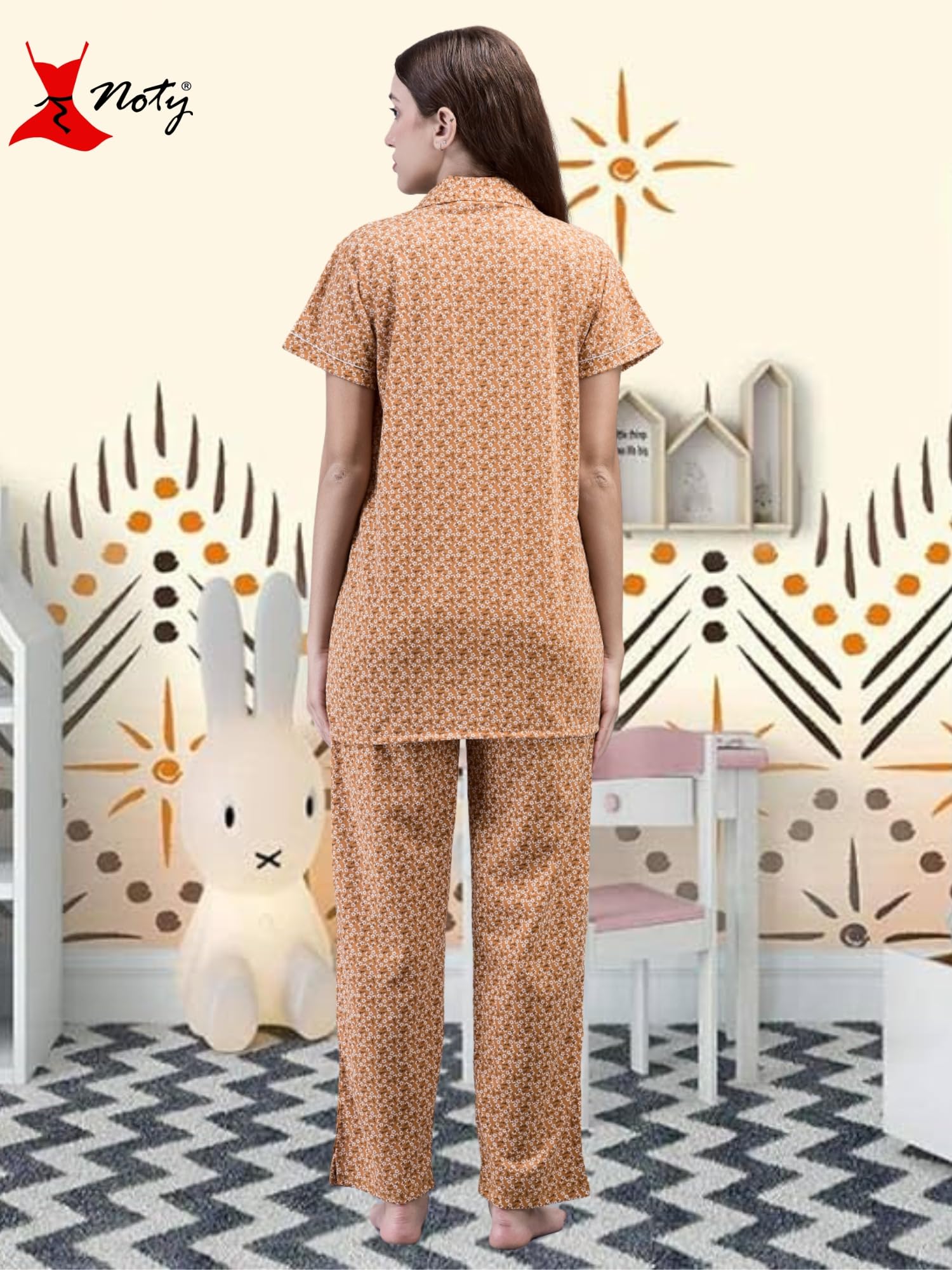Noty® Women's- Night Suit | Co-ords Set | Night Wear | Night Dress | Loungewear- Poly Cotton Knits Fabric- Floral Printed