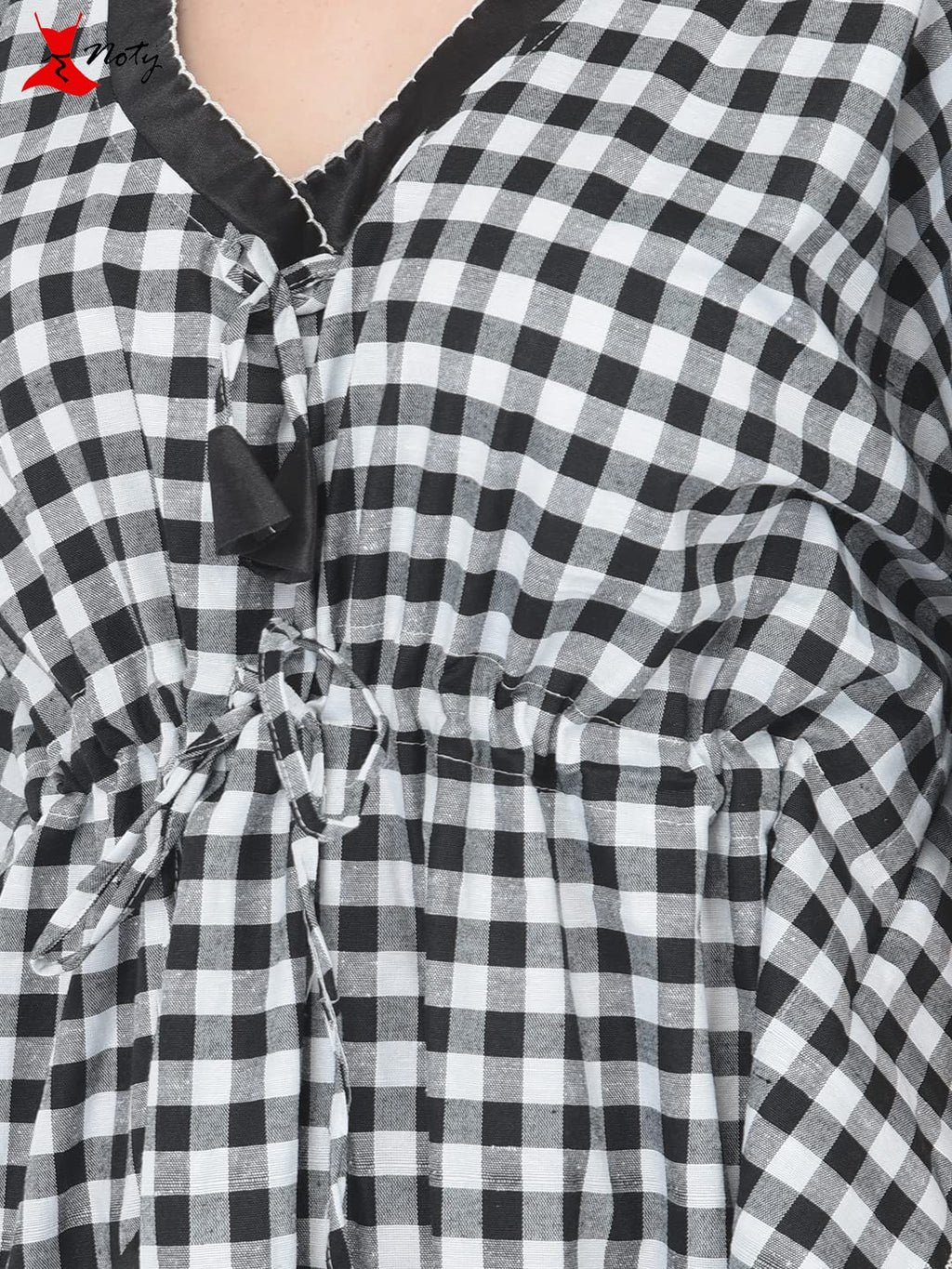 Noty Women Soft Cotton Kaftan Nighty | Check Print | Cotton Nighty | V Neck | Nightwear Nightdress